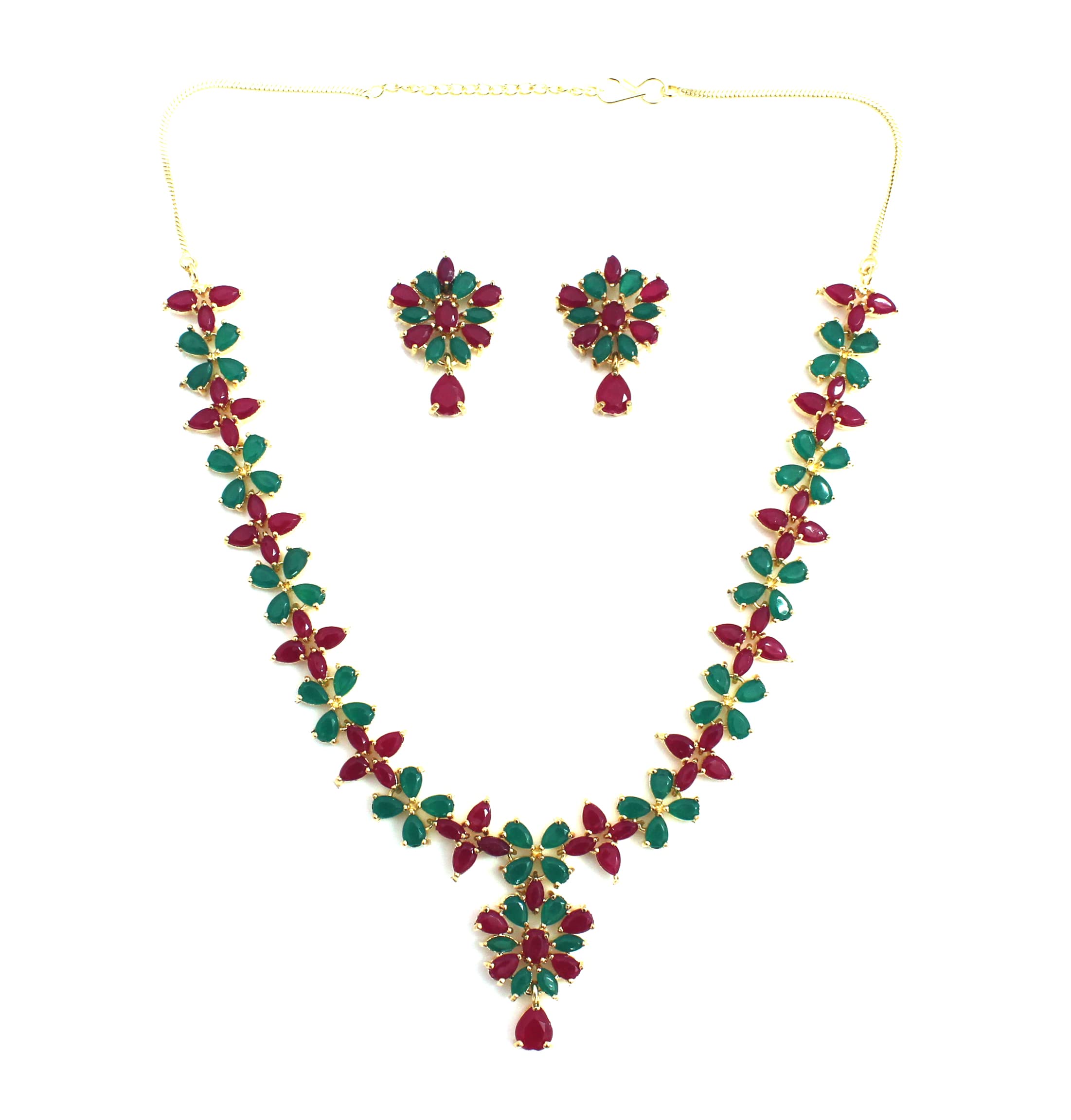 Fashion Jewelry Gold Polish Red Green Stone Necklace Earring Set Tribal Jewelry For Women And Girls Wedding/Birthday Gift For Her (B09T36LDCK) Amazon Price History, Amazon Price Tracker