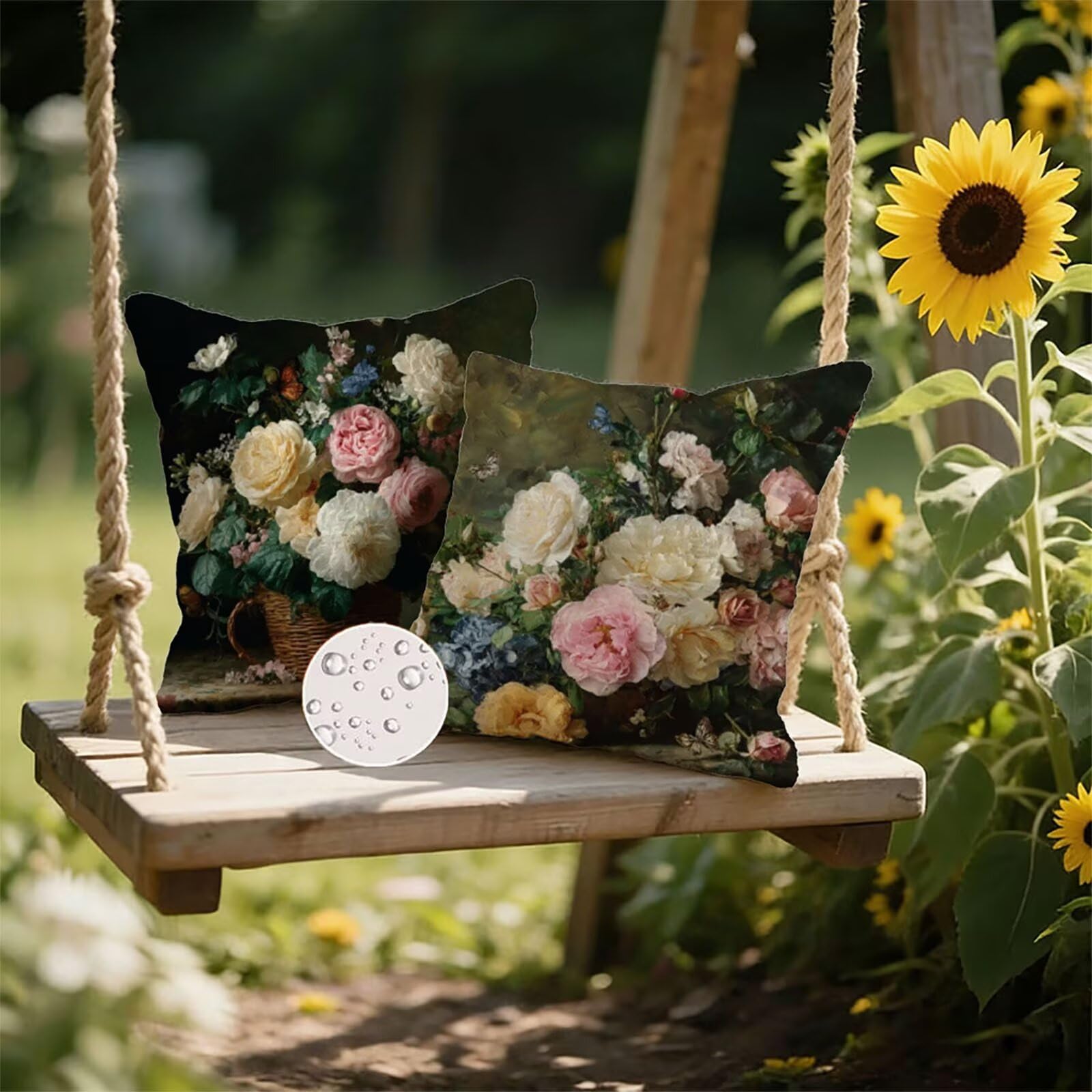Housse de Coussin Canapé Flower 65x65cm Exterieur Impermeable Botanique Taie D'oreiller Décoratif Aesthetic Housse Coussin Decoration pour Chambre Sofa Jardin Balcon Terrasse Lot de 2. P-5049
