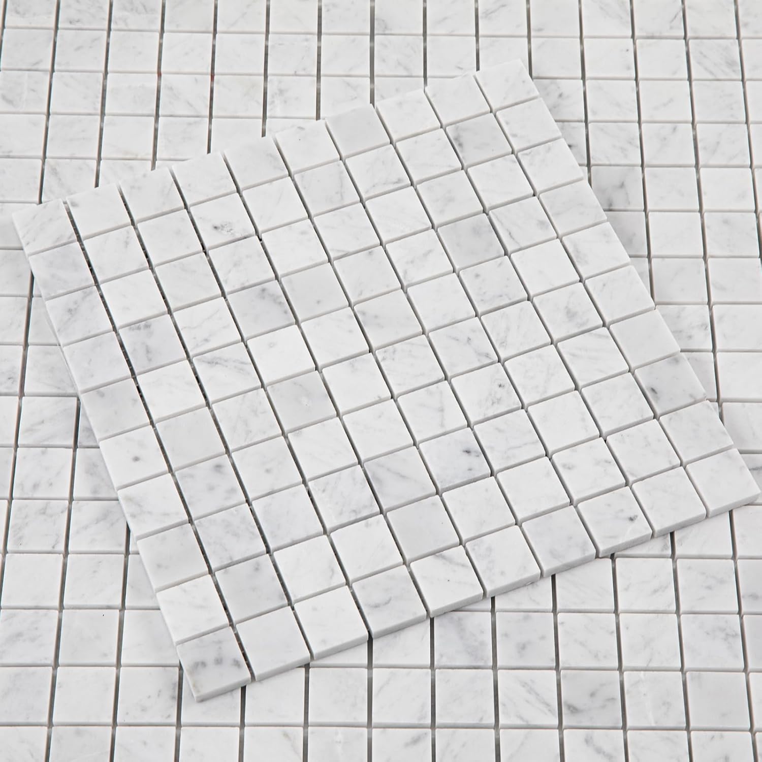 Lovdeco Carrara White Marble Stone 1 Inch Square Italian Bianco Carrera Marble Mosaic Tile for Kitchen Wall Bathroom Shower Floor (5 Sheet, Honed)