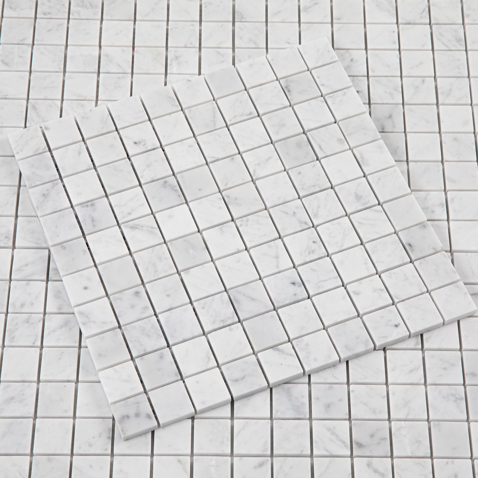 Lovdeco Carrara White Marble Stone 1 Inch Square Italian Bianco Carrera Marble Mosaic Tile for Kitchen Wall Bathroom Shower Floor (5 Sheet, Honed)