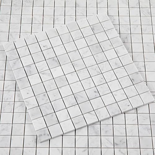 Lovdeco Carrara - Mosaico de mármol blanco de 1 pulgada cuadrado italiano Bianco Carrera de mármol para pared de cocina, baño, ducha (5 hojas,