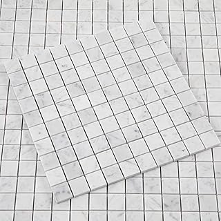 Lovdeco Carrara White Marble Stone 1 Inch Square Italian Bianco Carrera Marble Mosaic Tile for Kitchen Wall Bathroom Shower Floor (5 Sheet, Honed)