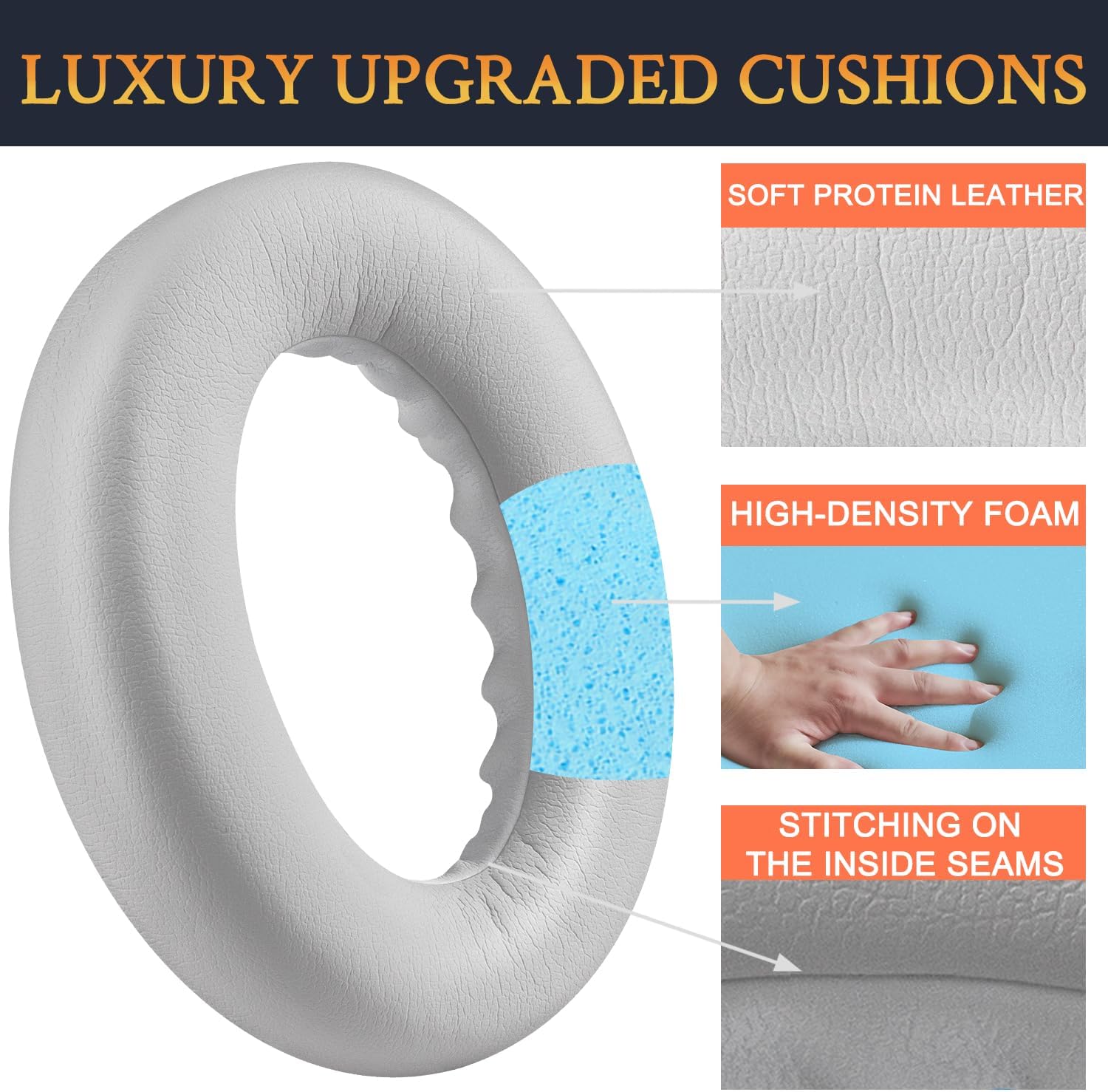 SOULWIT Replacement Earpads for Bose QC Ultra/New QuietComfort Ultra(2nd Gen) Wireless Headphones, Ear Pads Cushions with Softer Protein Leather, High-Density Noise Isolation Foam - White Smoke
