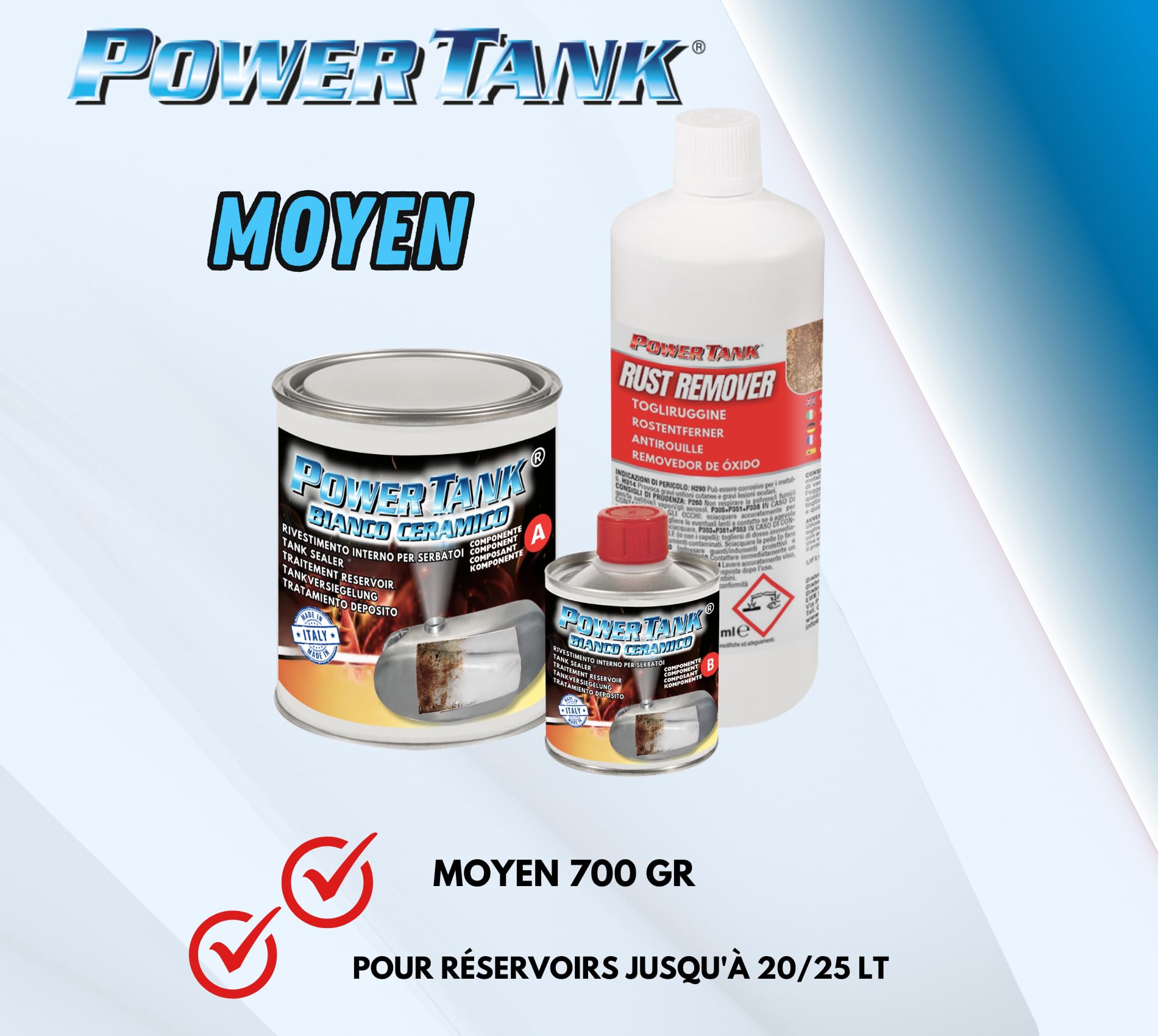 Lux Metal Power Tank - Traitement de Réservoir Innovant - pour Réparer, Régénérer et Protéger Les Réservoirs - (Kit Medium Blanc Céramique 700 GR) - Automobile, Moto, Scooter, Véhicules Vintage