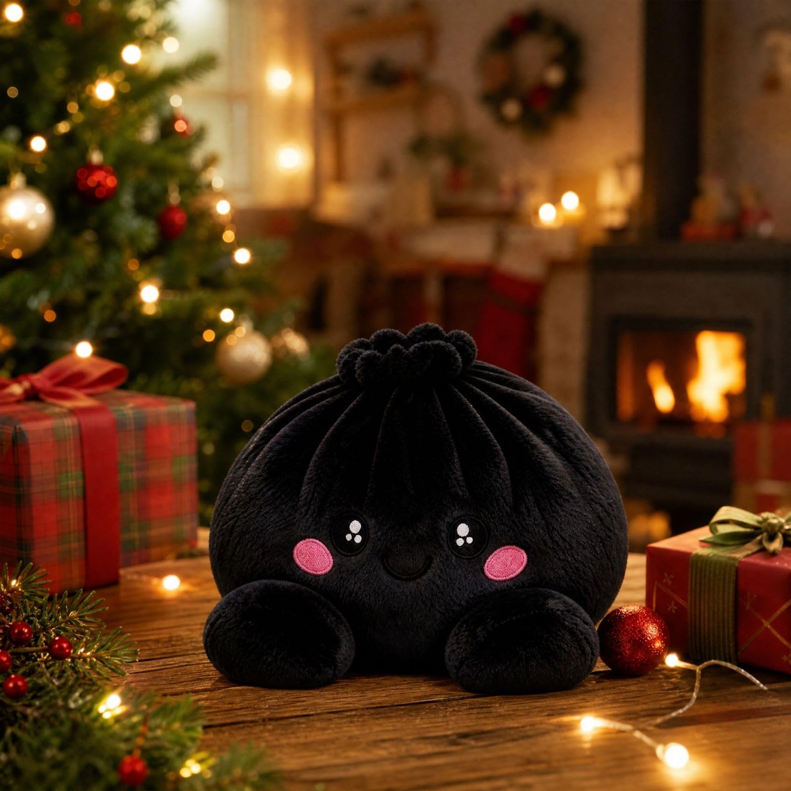 Filling Soft Dumpling Pillow,Cute Plush Stuffed Steamed Bun Pillow (1-Black, 8cm)