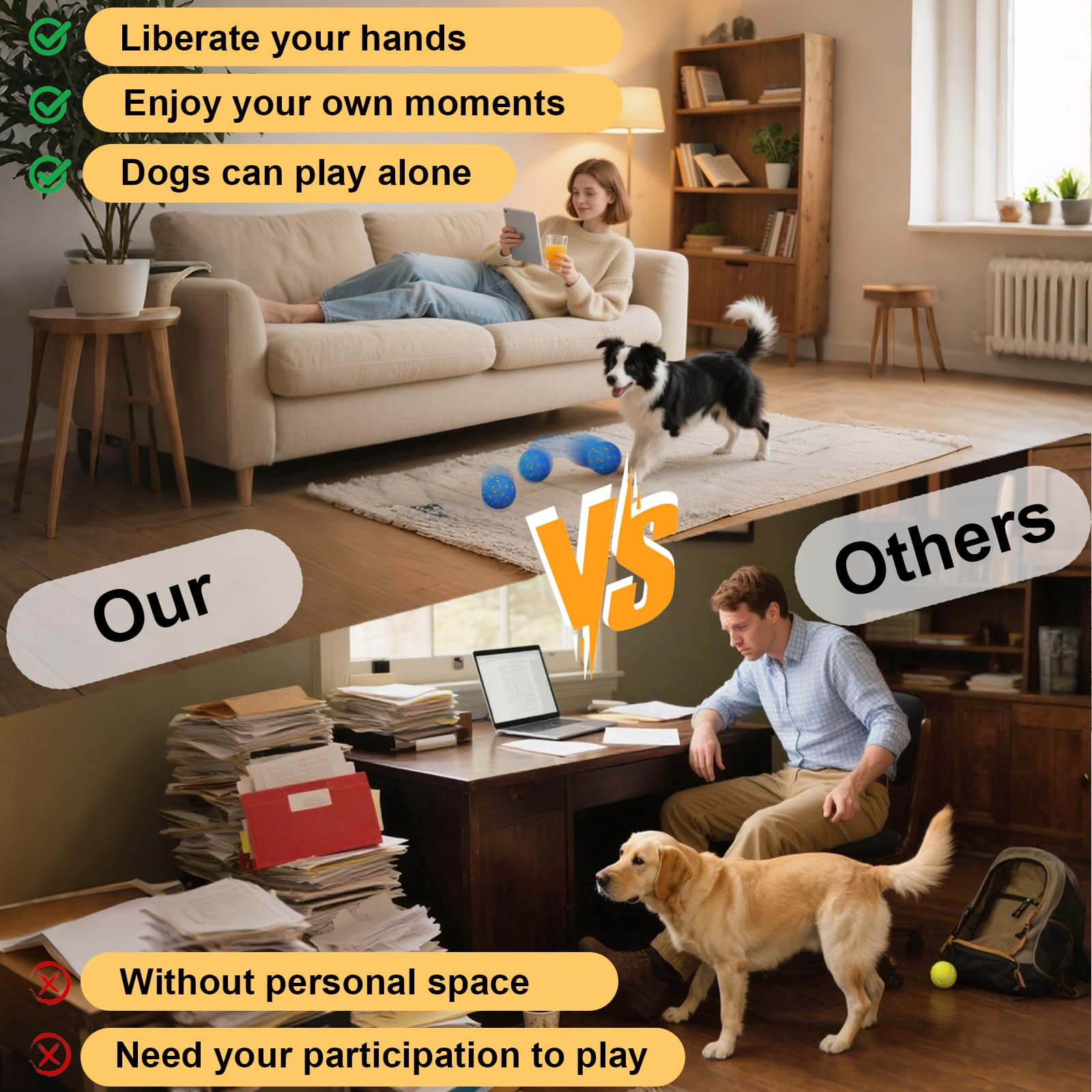 Giocattoli interattivi per cani: palla intelligente per cani – rimbalzo automatico, vibrazione e salto! Design Duraspin durevole per masticatori aggressivi. Ricaricabile e di lunga durata, mantiene i