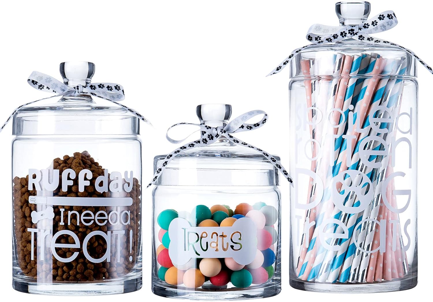 Diamond Star Set of 3 Dog Treat Glass Apothecary Jars Elegant Storage Jar with Lid, Decorative Wedding Candy Organizer Canisters Home Decor Centerpieces (H: 5.9"/7.5"/9.8" D:4.3")