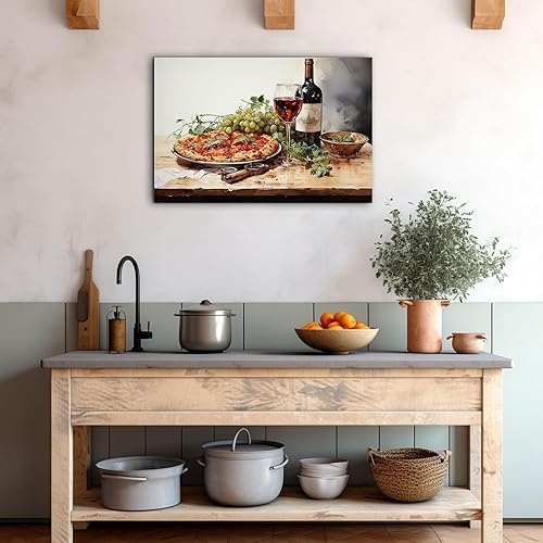 Miniatura 110 de Hzddty Lienzo decorativo para pared, diseño rústico de cocina, vino tinto y pan, cuadros de comida para decoración de pared, impresiones de pintura