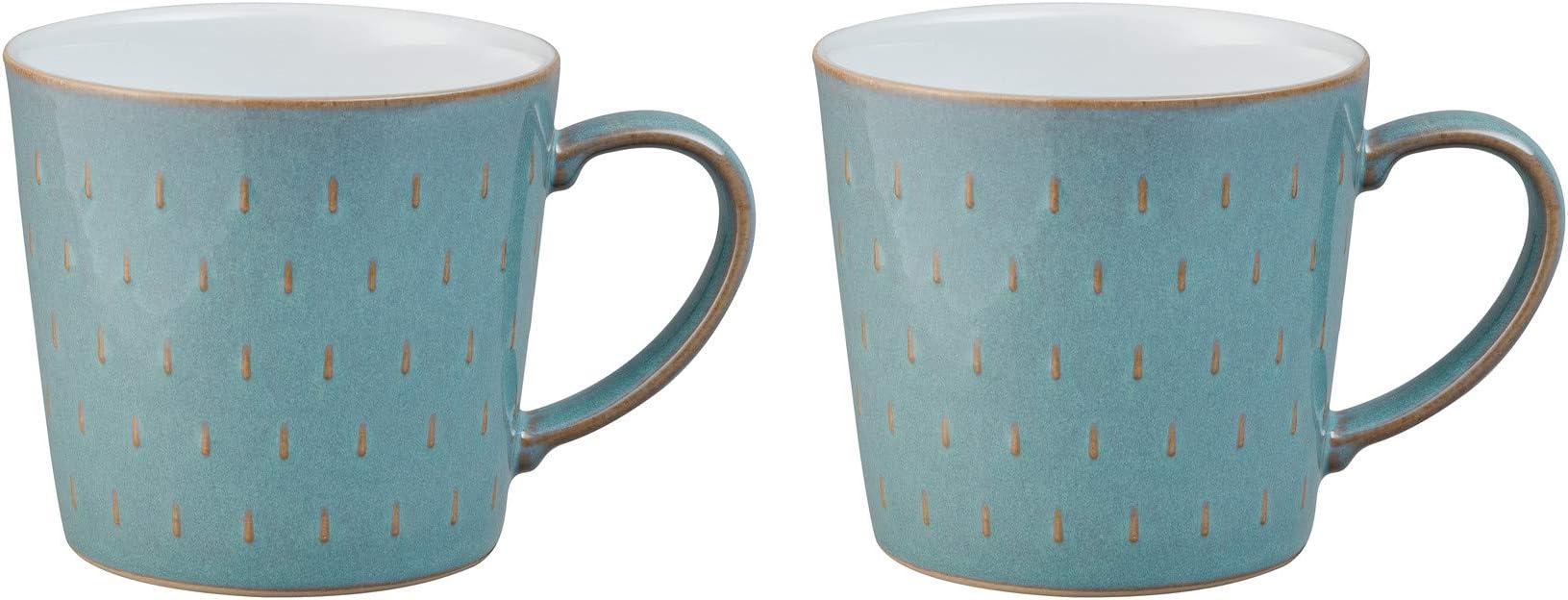 Denby - Azure Blue Patterned Coffee Mug Set of 2-400ml Large Stoneware Ceramic Cascade Tea Mug Set For Home & Office - Dishwasher Safe, Microwave Safe - Blue, White, Brown - Chip Resistant