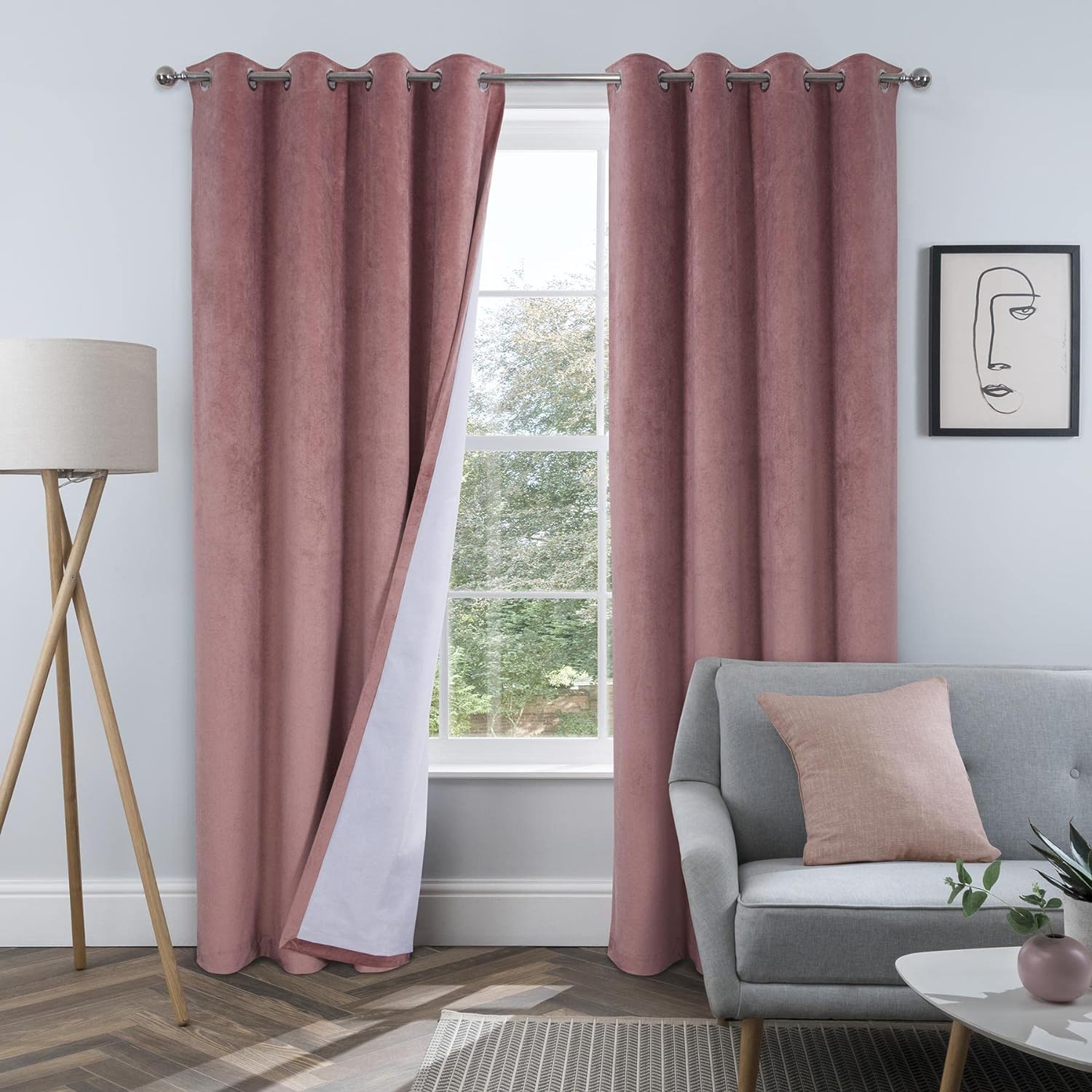 always4u Super Soft Velvet Curtains Pink Blackout Curtains 46x90 Inches Eyelet Thermal Insulated Fully Lined Window Treatment for Living Room 1 Pair - Image 2