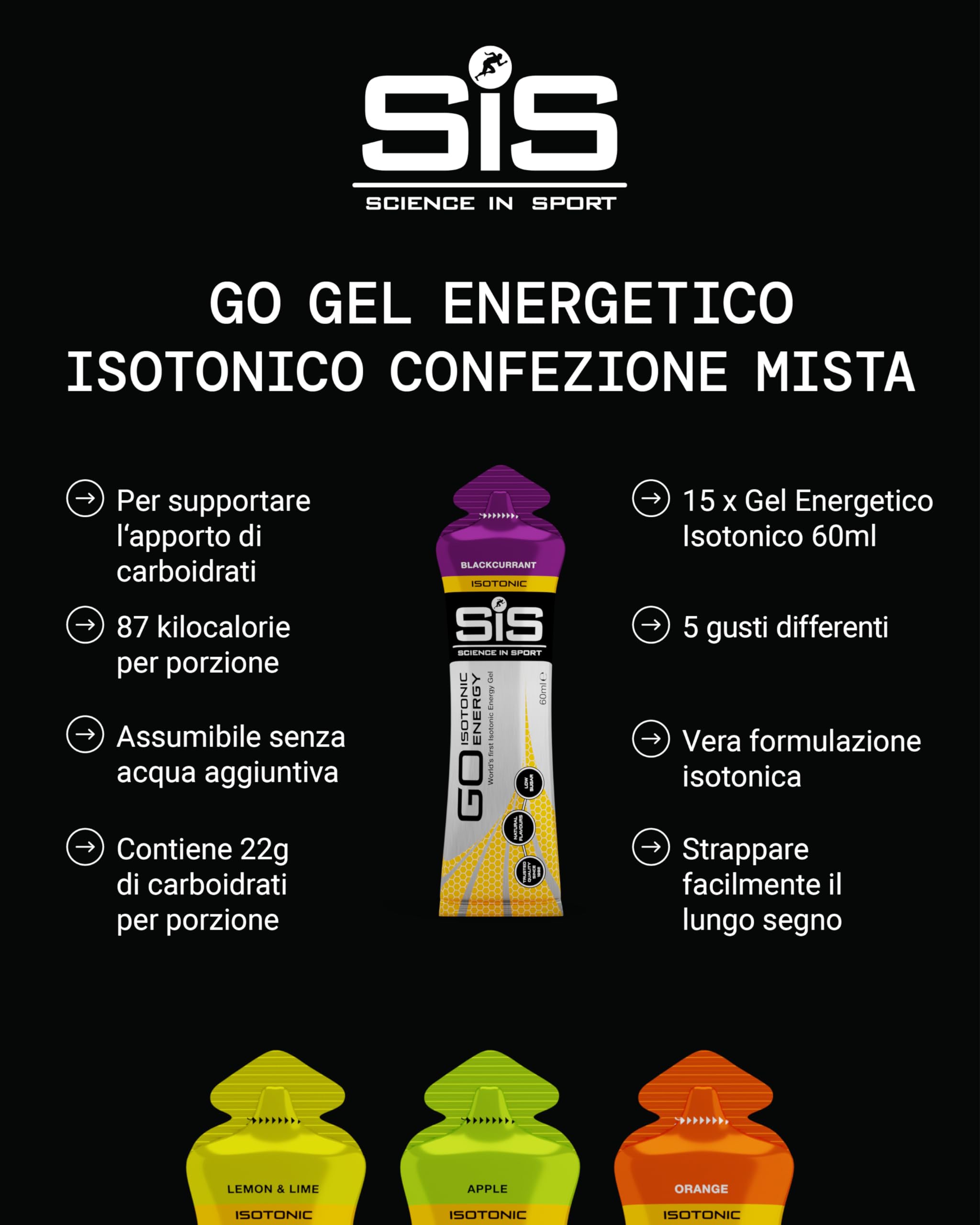 Science in Sport GO Energy Gel15 x 60ml Vegano -Gel energetico isotonic con 22g di carboidrati, Ottimo fornitore di energia, Alternativa ottimale alle bevande isotoniche