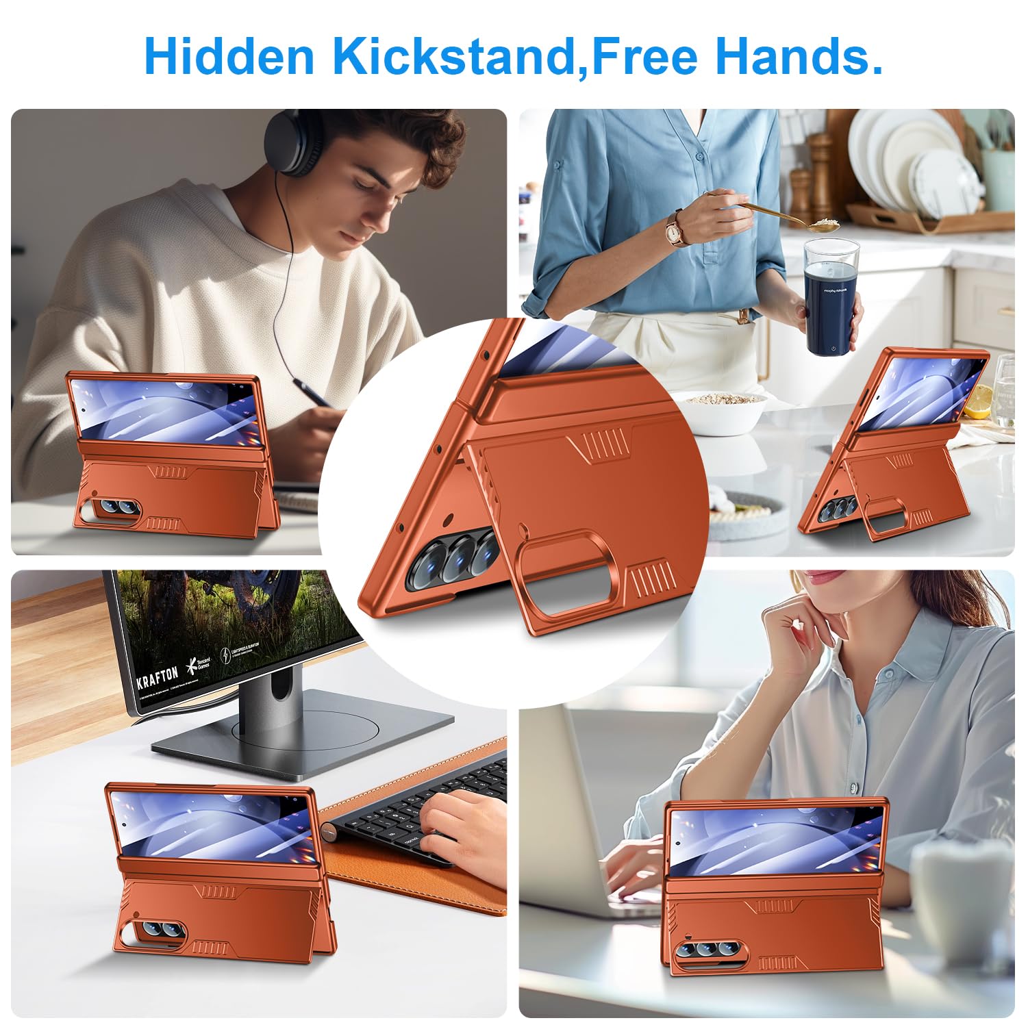 Coque pour Samsung Galaxy Z-Fold-6 avec béquille : [Compatible avec le chargement sans fil] Coque de téléphone légère et fine en Z Fold 6 – Coque de protection mate et fine antichoc pour hommes