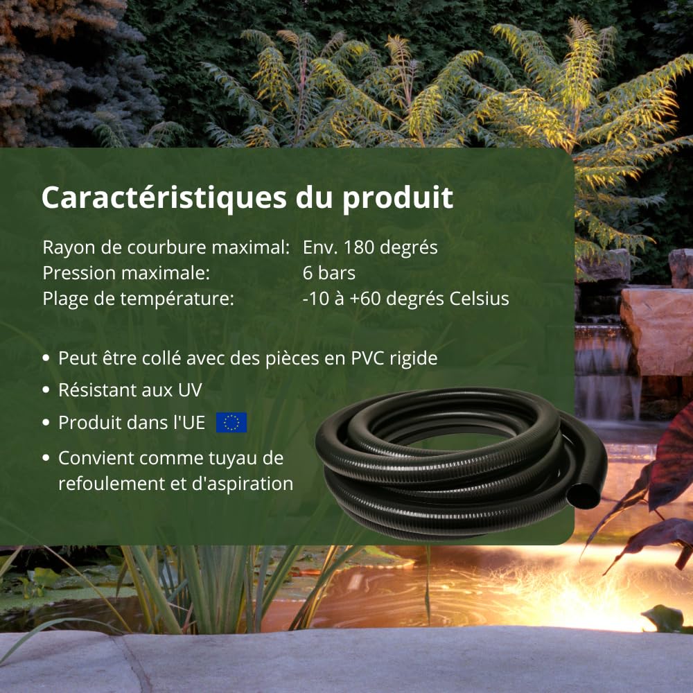 HeRo24 Tuyau de bassin, professionnel, 32 mm, de qualité supérieure, dont 10 m collable (PVC), type V
