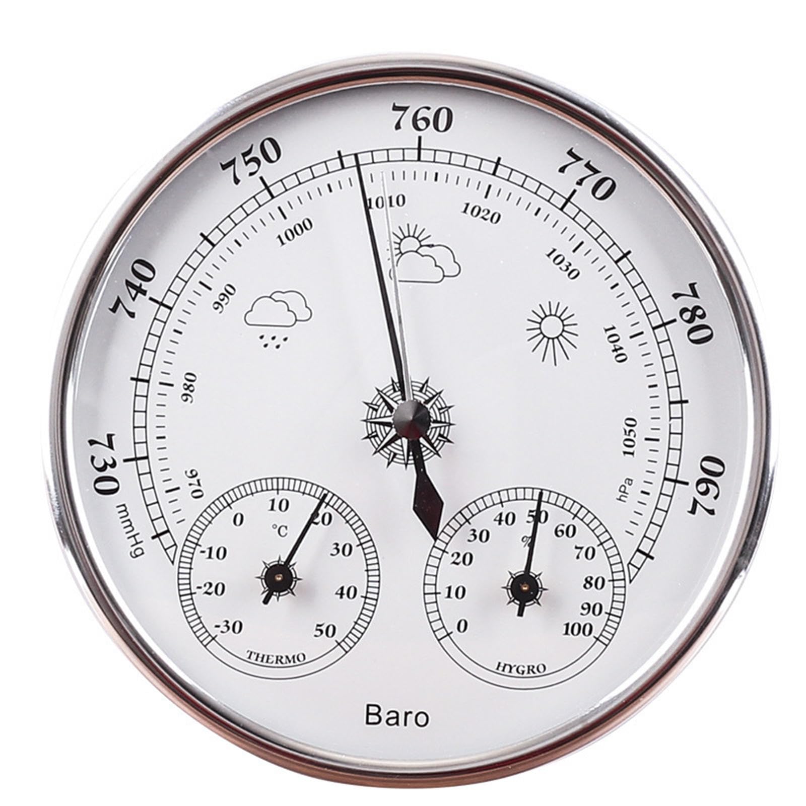 Barometr, barometr zewnętrzny, barometr, termometr, higrometr, barometr typu tarczy 128 mm, analogowa stacja pogodowa 3 w 1, barometry pogodowe na ścianę domu, do wnętrz, biura, srebrny