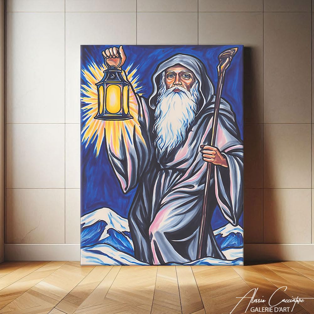 Alessio Cacciatore Quadro tarocchi - Decorazione da parete blu navy, stampa su tela di grandi dimensioni, decorazione per soggiorno, decorazione da parete, design moderno, tela con cornice (60 x 40 cm