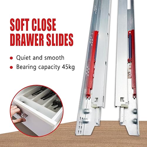 Miniatura 2 de BHTOP 10 pares de correderas de cajón de montaje bajo montaje, extensión completa, corredores ocultos de cierre suave, tornillos de montaje y