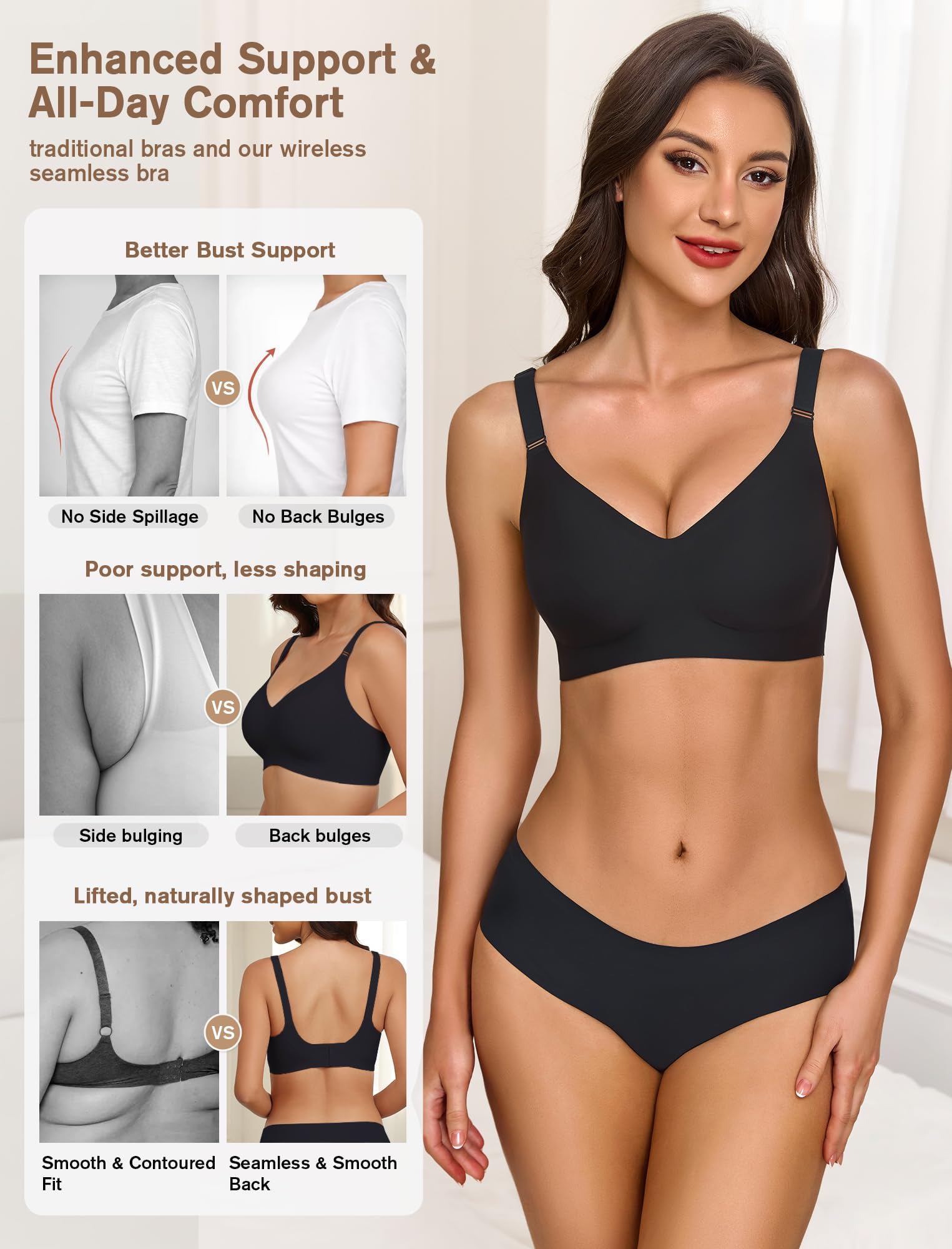 EIISSION Sujetador sin Aros Mujer Reductor Push Up Cómodo Talla Grande Invisible Diario Bralette sin Costuras