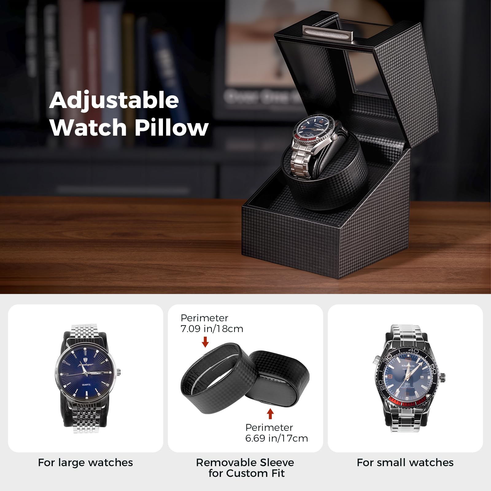 ProCase Remontoir Montre Automatique, Boîte Montre Mécanique avec Moteur Silencieux, Watch Winder, Support Automatique en Fibre de Carbone -1Slot