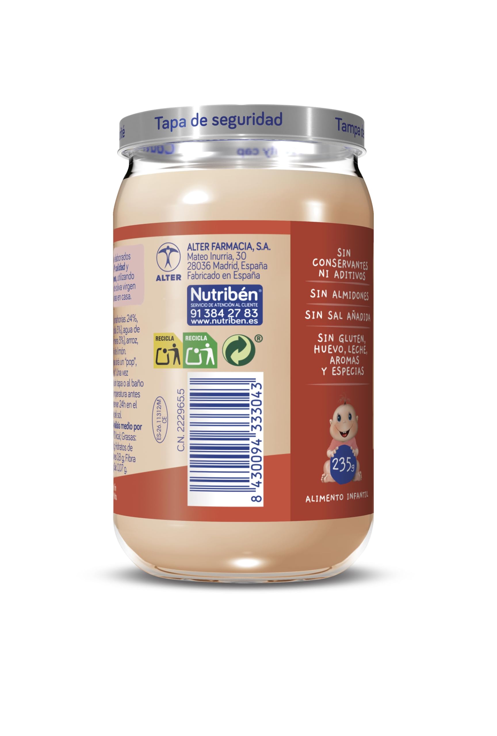 Nutribén Potitos de guiso de garbanzos con pollo y ternera Pack 6 x 235 gr Desde los 6 Meses Sin gluten