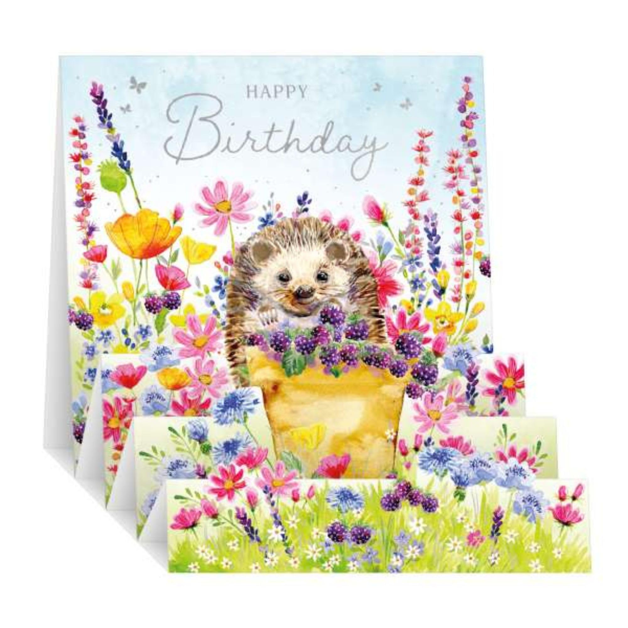 Noel Tatt Pop Up Birthday Card for Her - Adorable Floral Hedgehog Scene - 3D Fold-Out Design - Happy Birthday Card for Women - Embossed Foil Finish