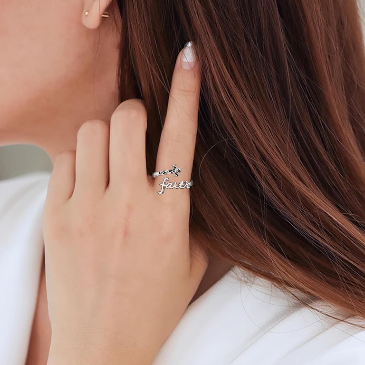 ONEFINITY Cross Rings for Women 925 Sterling Silver Faith Cross Adjustable Ring Christian Spoon Rings Religion Jewelry For Women Daughter Friend - Image 5