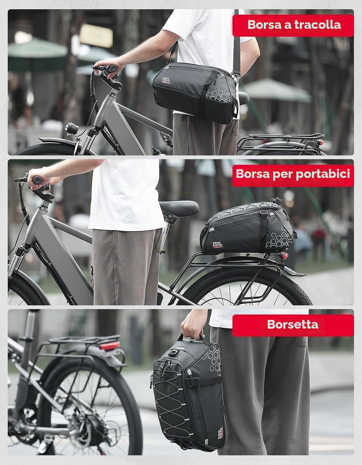 KEMIMOTO 2 in 1 Borse per Bici, 11L Borse Bici Posteriore Laterali, Borsa per Bicicletta Impermeabile in PVC per Strada Bike Mountain Bike, Nero
