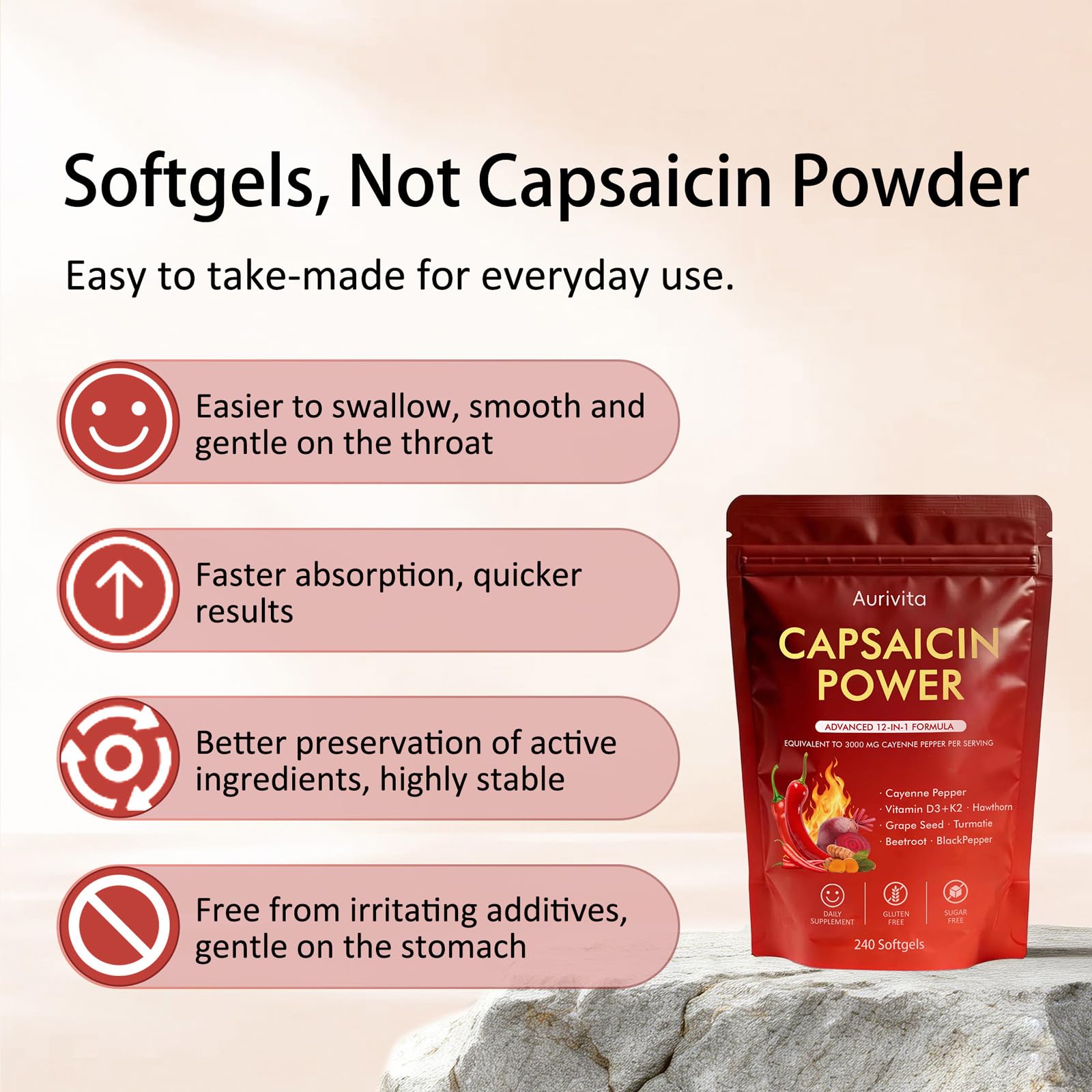Aurivita Capsaicin Power - Cayenne Pepper Softgels Supplement, 240 Softgels — Amazon image 5
