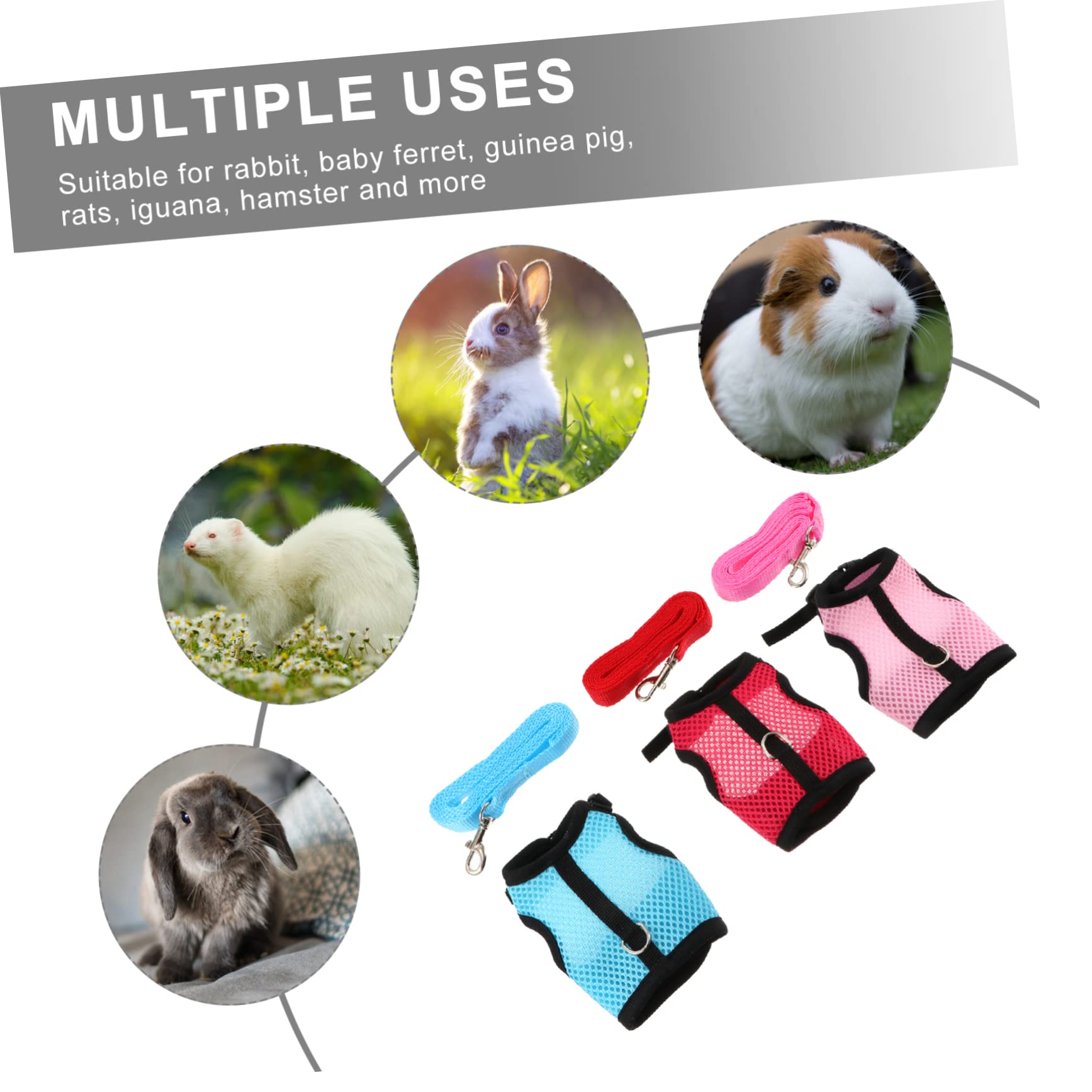 POPETPOP 3pezzi Pettorina e Guinzaglio Per Piccoli Animali Set Di Rete Traspirante Per Conigli Furetti e Ratti Colori Vivaci Per Passeggiate Quotidiane e Feste
