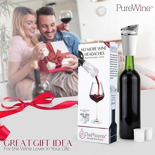 Miniatura 5 de PureWine Phoenix - El purificador de vino elimina histaminas y sulfitos, el filtro de vino reutilizable airea y restaura el sabor para aliviar las