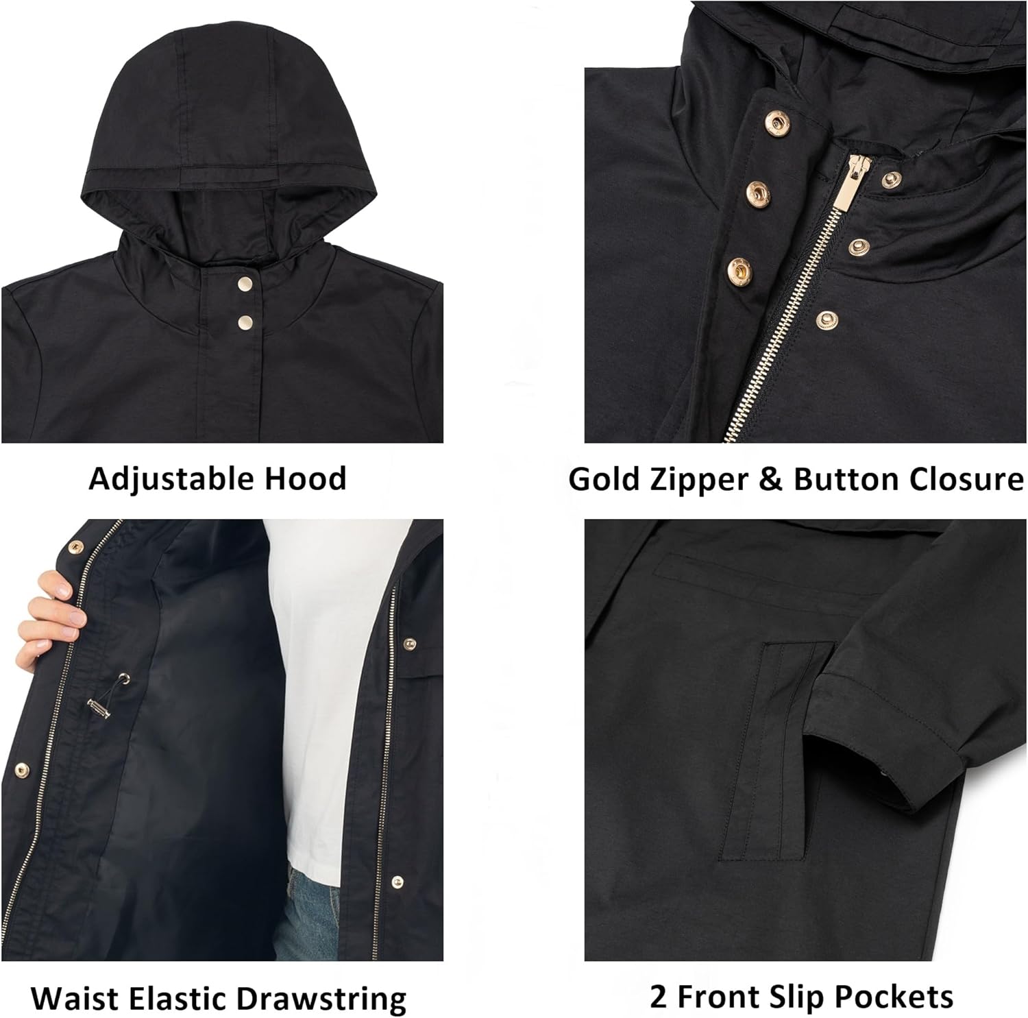 Alpine Swiss Tanya Womens Hooded Rain Jacket Long Raincoat Trench Coat Windbreaker - Image 3