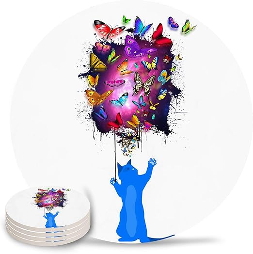 Amazon コースター 猫 イラスト 花柄 宇宙 吸水 滑り止め セラミックコースター 茶パッド 断熱パッド 速乾 おしゃれ 茶托 飲酒 飲茶 コーヒ コースター 結露対策 消臭 カビ防止 丸形 円型 6 枚 セット コースター オンライン通販