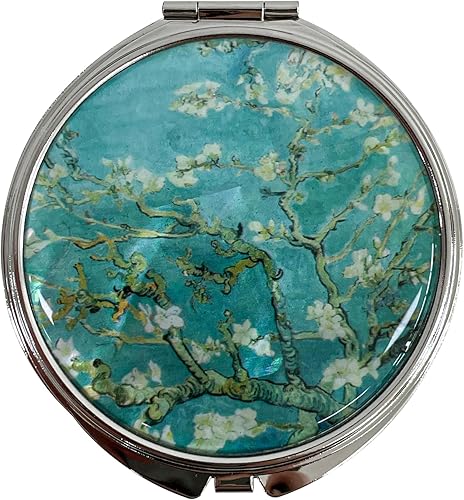 Espejo de doble aumento compacto para maquillaje portátil, estilo cosmético, plegable, de bolsillo, diseño único de madreperla (flor de almendra)