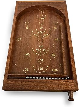 Vintage style tabletop wooden pinball game | Bagatelle | 34cm x 20cm | Spring plunger | Brass pins and steel balls | Shesham Rose wood board