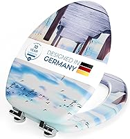 Vista 8 de SANILO Asiento de inodoro de madera con cierre suave [alargado] – Asiento de madera moldeada decorativo, silencioso y de cierre lento – Con fuertes