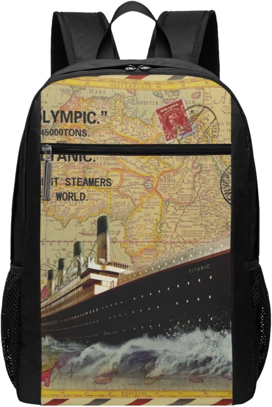 Vintage Titanic Retro World Map Steamer Stamp Casual Daypacks Bookbags Gifts Camping Work Travel Backpacks Laptop Rucksack