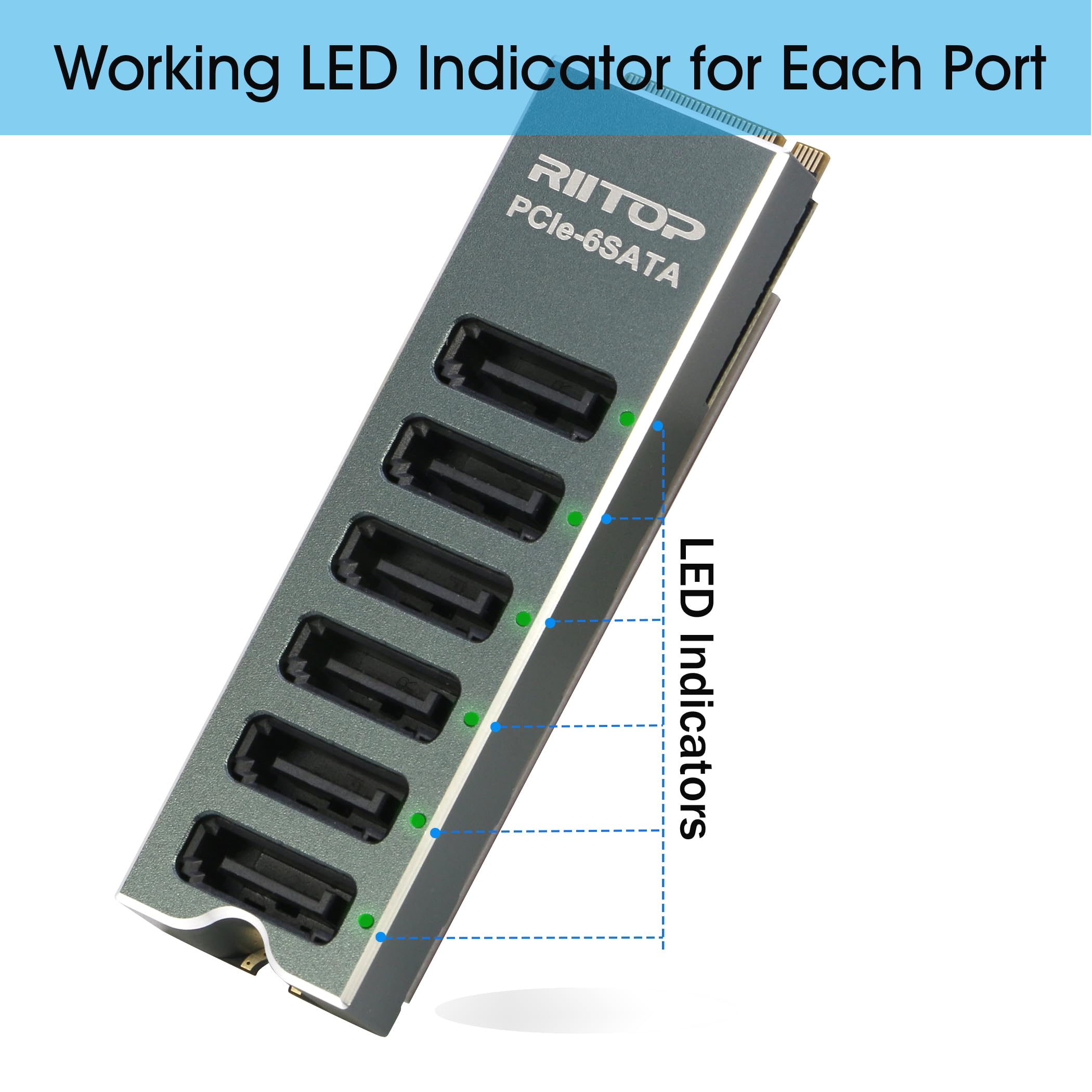 Adaptateur M.2 vers SATA [6 ports] Carte RIITOP M2 NVMe vers SATA 3.0 avec chipset ASM1166 pour SSD/HDD jusqu'à 6 Gbit/s