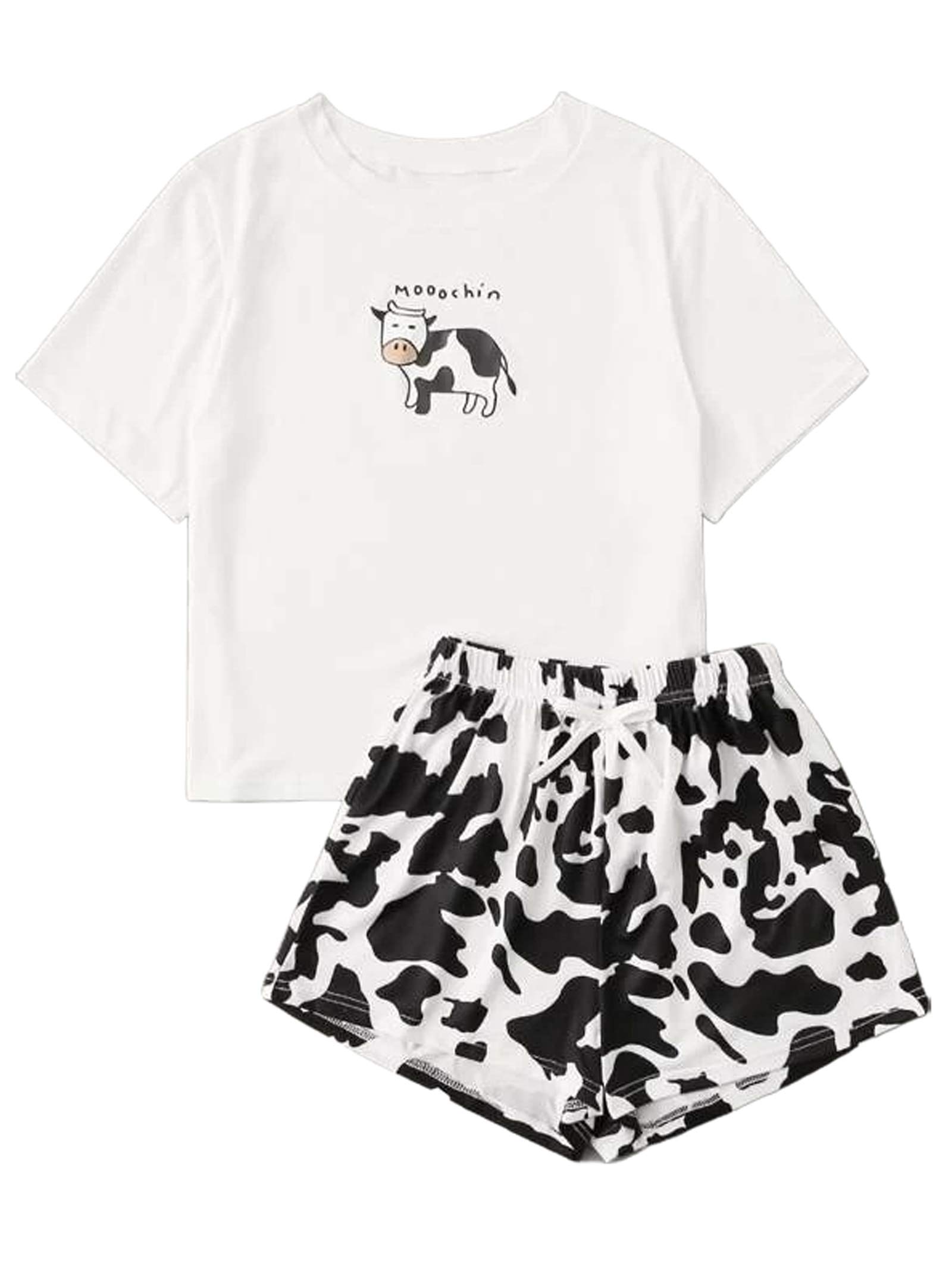 RemidooWomen's Cute Cartoon Print Tee Shirts and Shorts Pajama Set Sleepwear