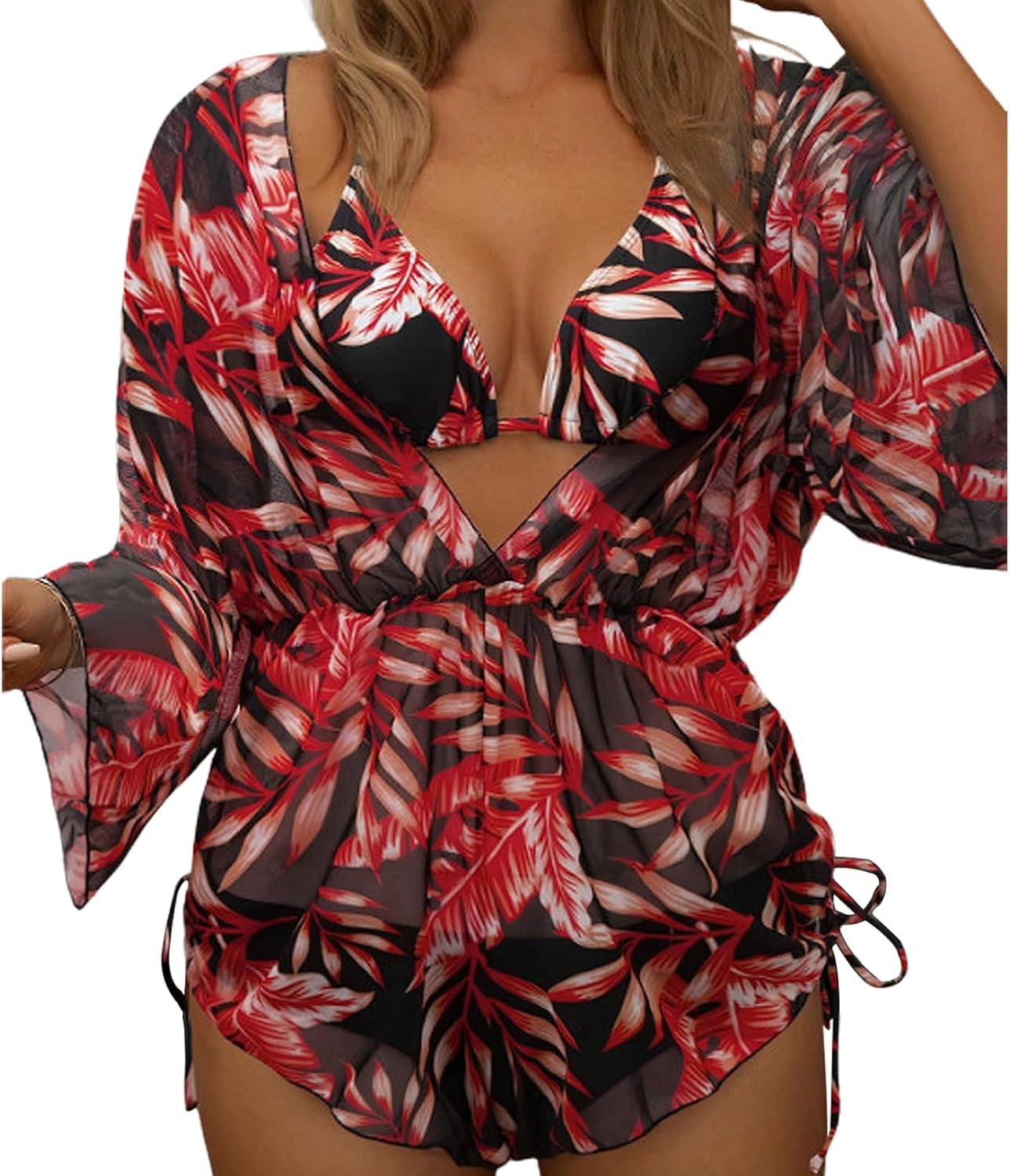 Women's 3 Piece Swimsuit with Cover Up Sexy Triangle Bikini Set Bathing Suit Beach Coverup XS-XXL - Image 6