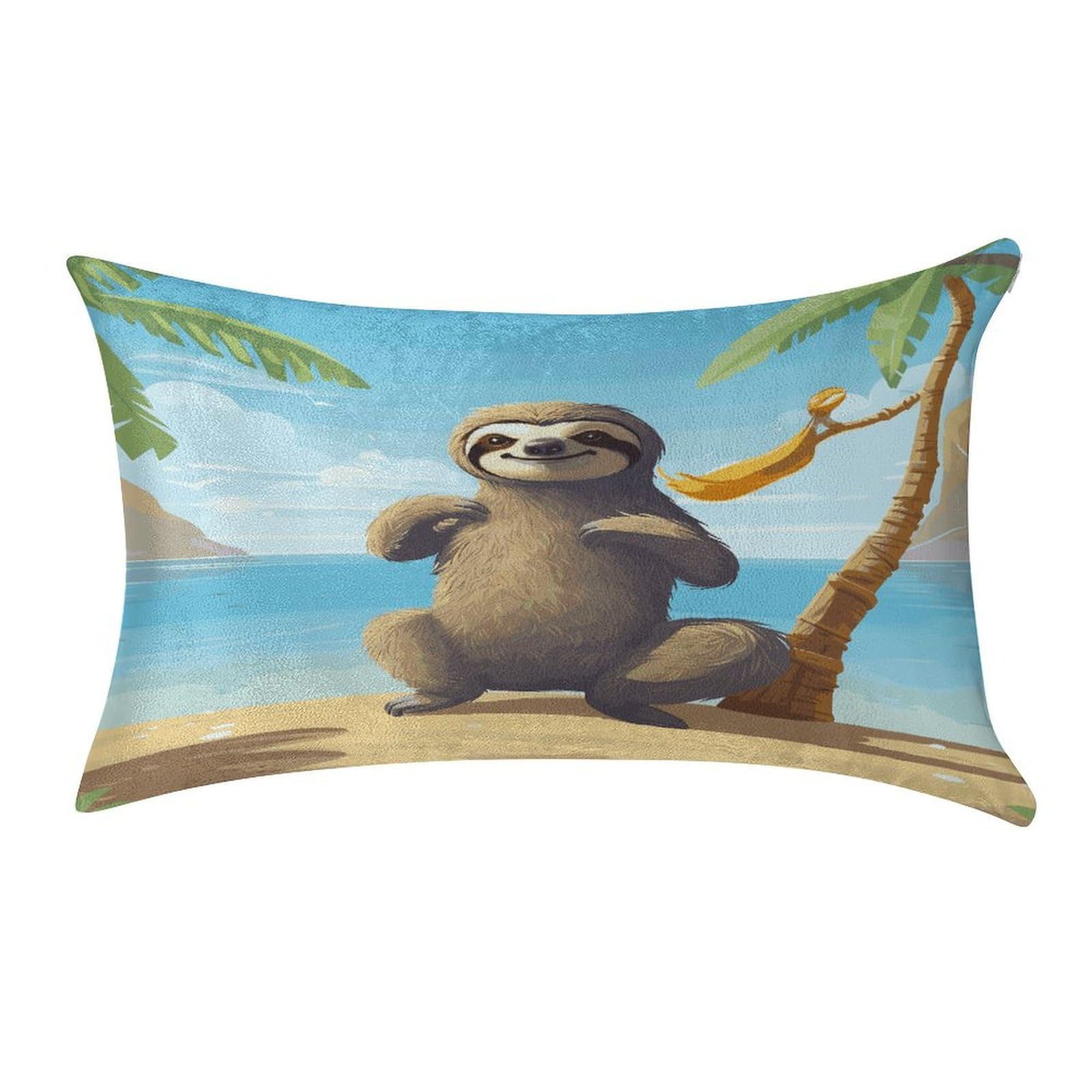 MUSM Sloth on Beach Pillow Case 12"X20" Luxury Velvet Throw Pillow Cover Fade Resistant Cozy Soft Pillowcases Pillow Protector Pillow Shams Lumbar Pillow Shells for Home&Gifts