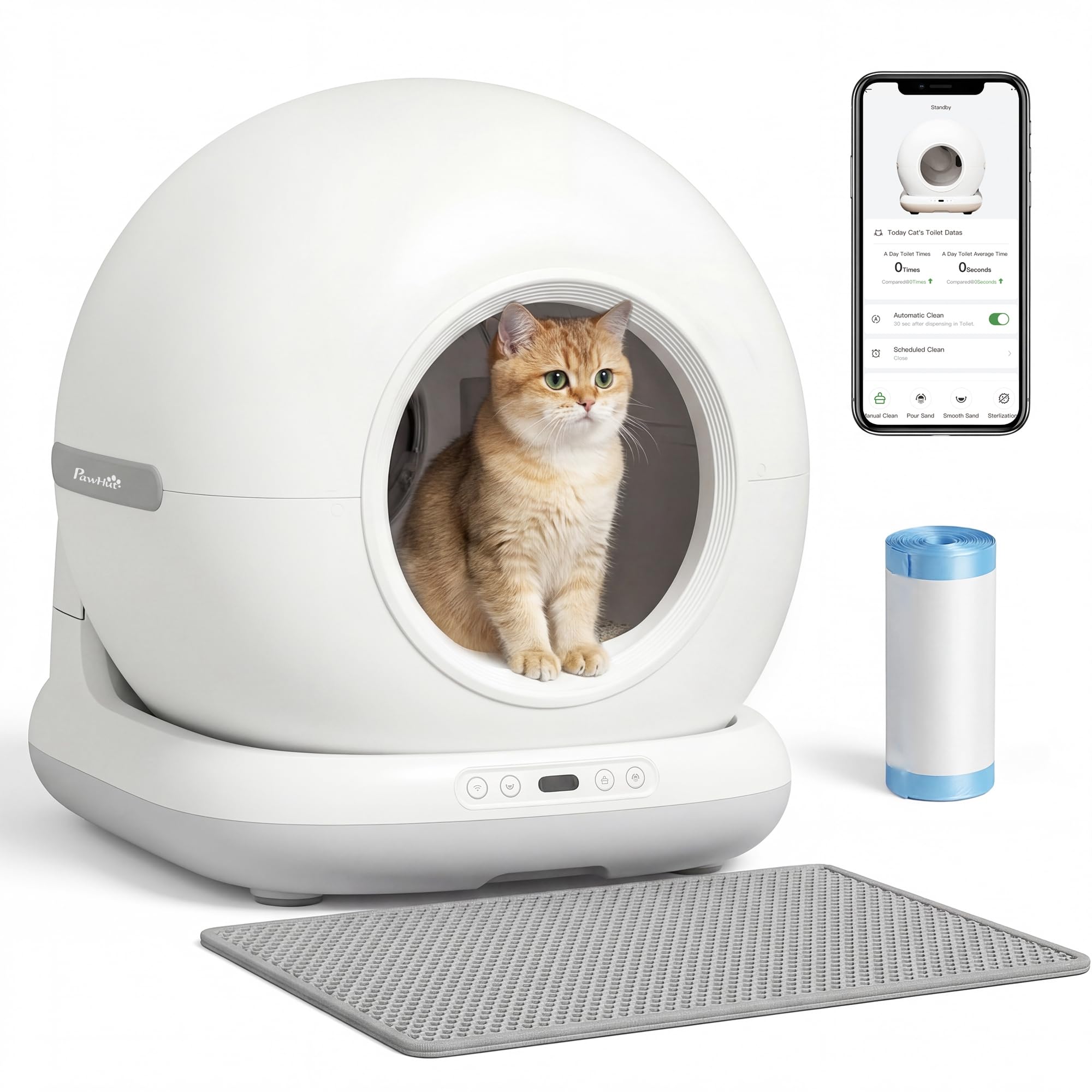 PawHut Automatic Litter Box, Self Cleaning Litter Box for Multiple Cats, 72L Extra Large, App Control, 2.4G WiFi, Odor & Noise Control, Safety Sensors