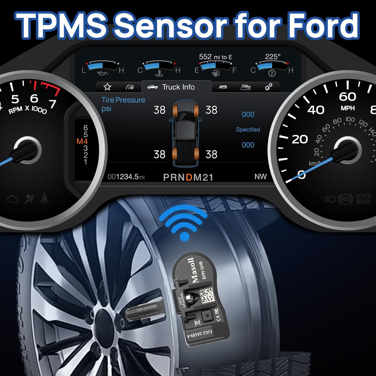 TPMS Sensor for Ford F150 F250 Bronco Escape Expedition Explorer Focus Fusion Ranger, Tire Pressure Sensor for Ford Lincoln Mercury, Tire Pressure Monitor Sensor 4-Pack