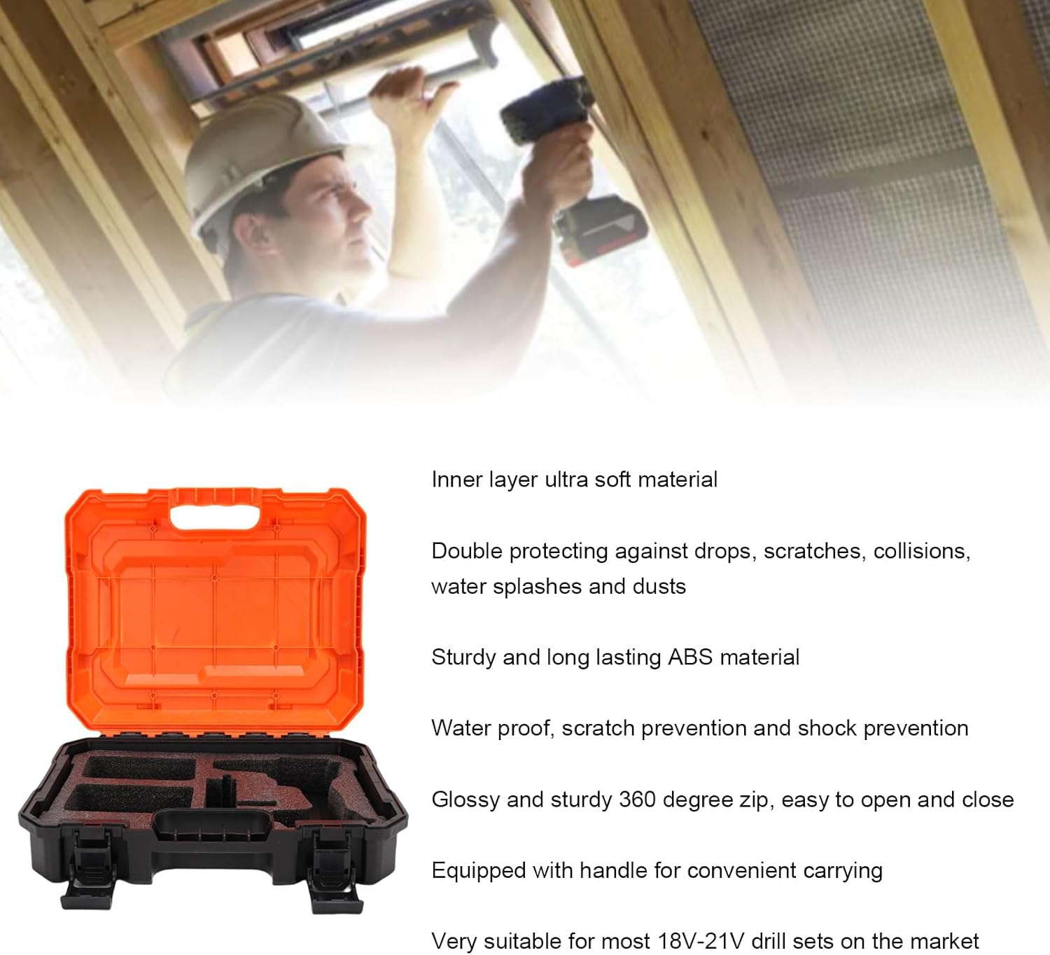 LiebeWH Cordless Power Tool Storage Box Secure Hard Travel Case with EVA Lining for Drill Driver Kit Organizer