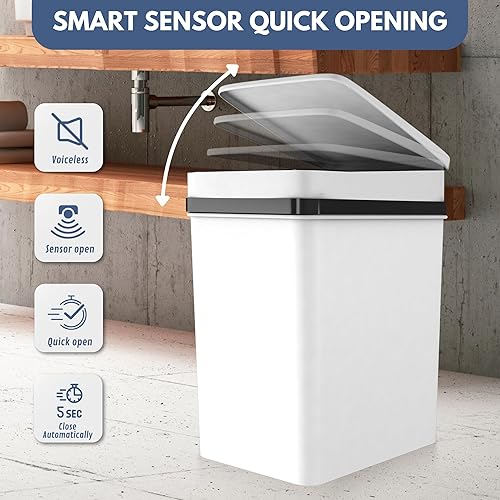 Miniatura 2 de Pure Flower Home - Cubo de basura automático pequeño de 12 litros con tapa, impermeable, sin contacto, con sensor de movimiento, para baño