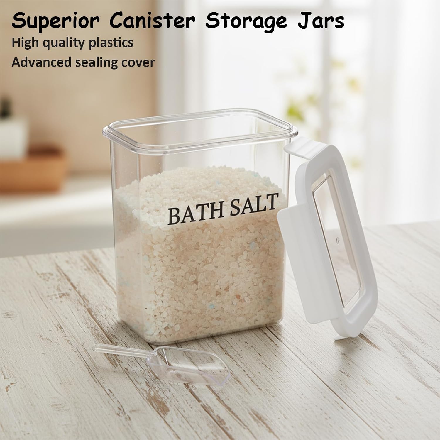 61 oz Bath Salt Jar, Plastic Bath Salt Container with Scoop