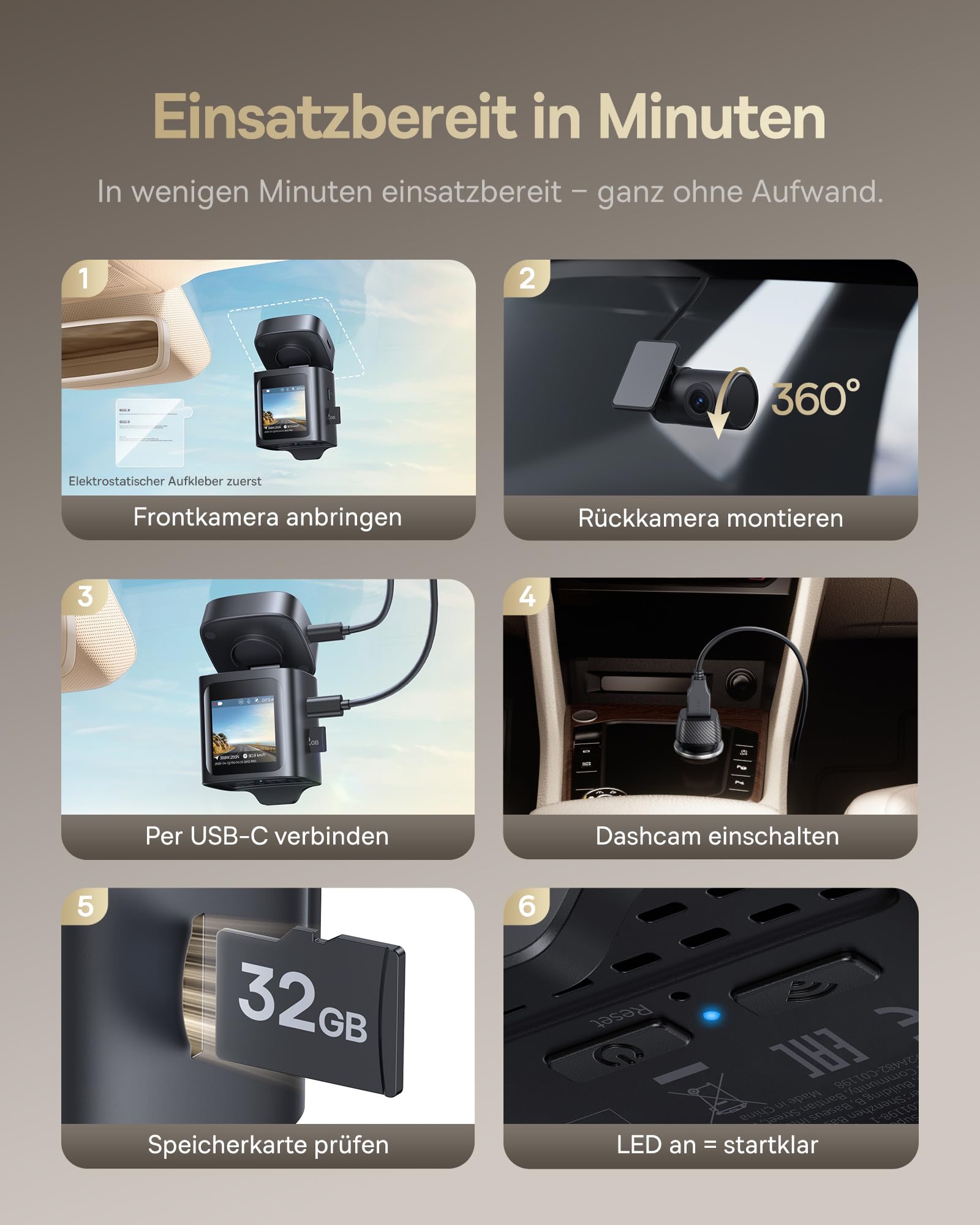 Baseus VD1 Pro Dashcam 4K+1080P Solar-Dashcam 14-Tägiger Batterie-Standby-Parkmodus STARVIS Nachtsicht 5GHz WLAN GPS 32GB