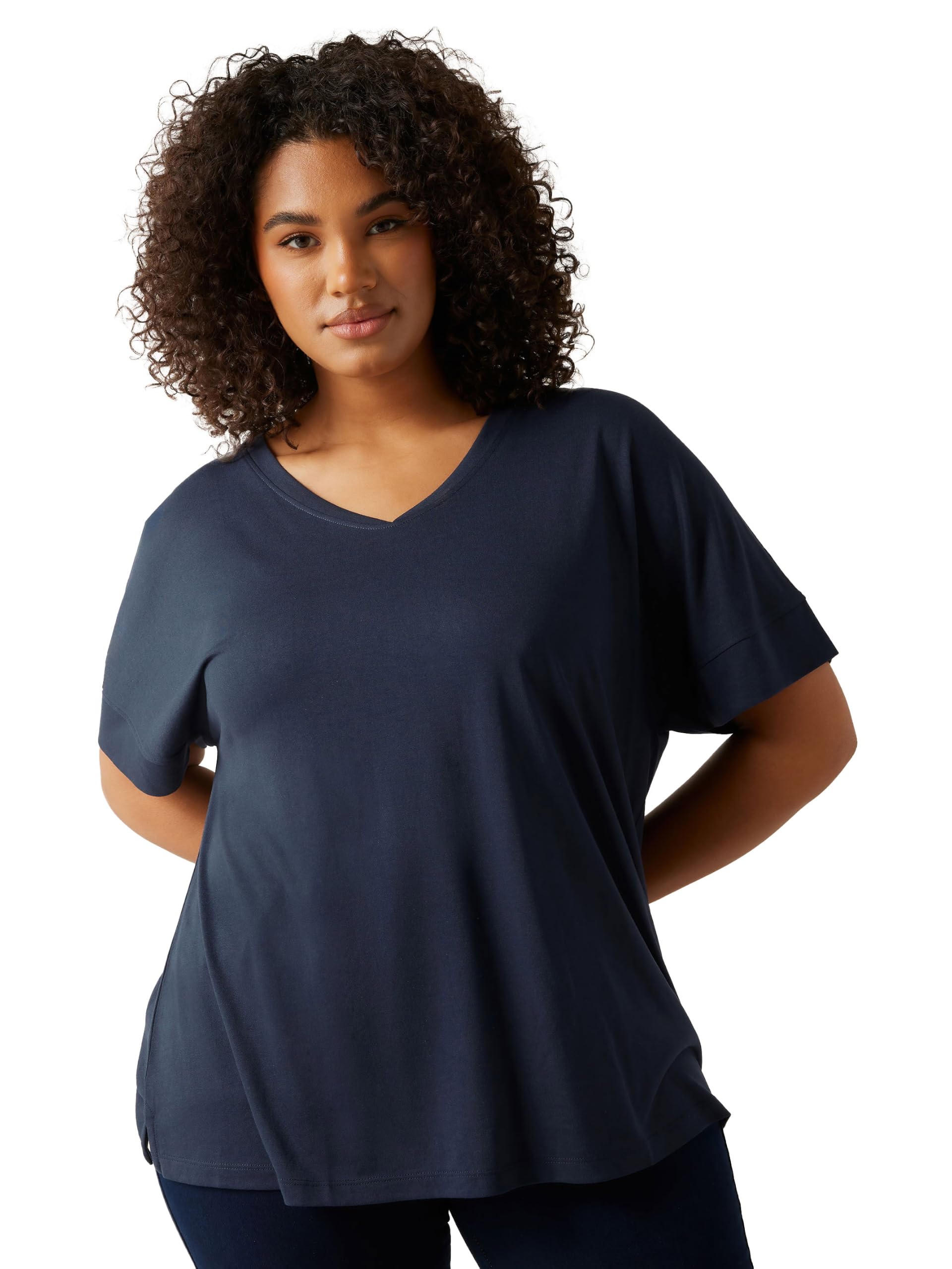 Evans Women's Blue Plus Navy Short Sleeve Modal Rich Tshirt Size 26-28