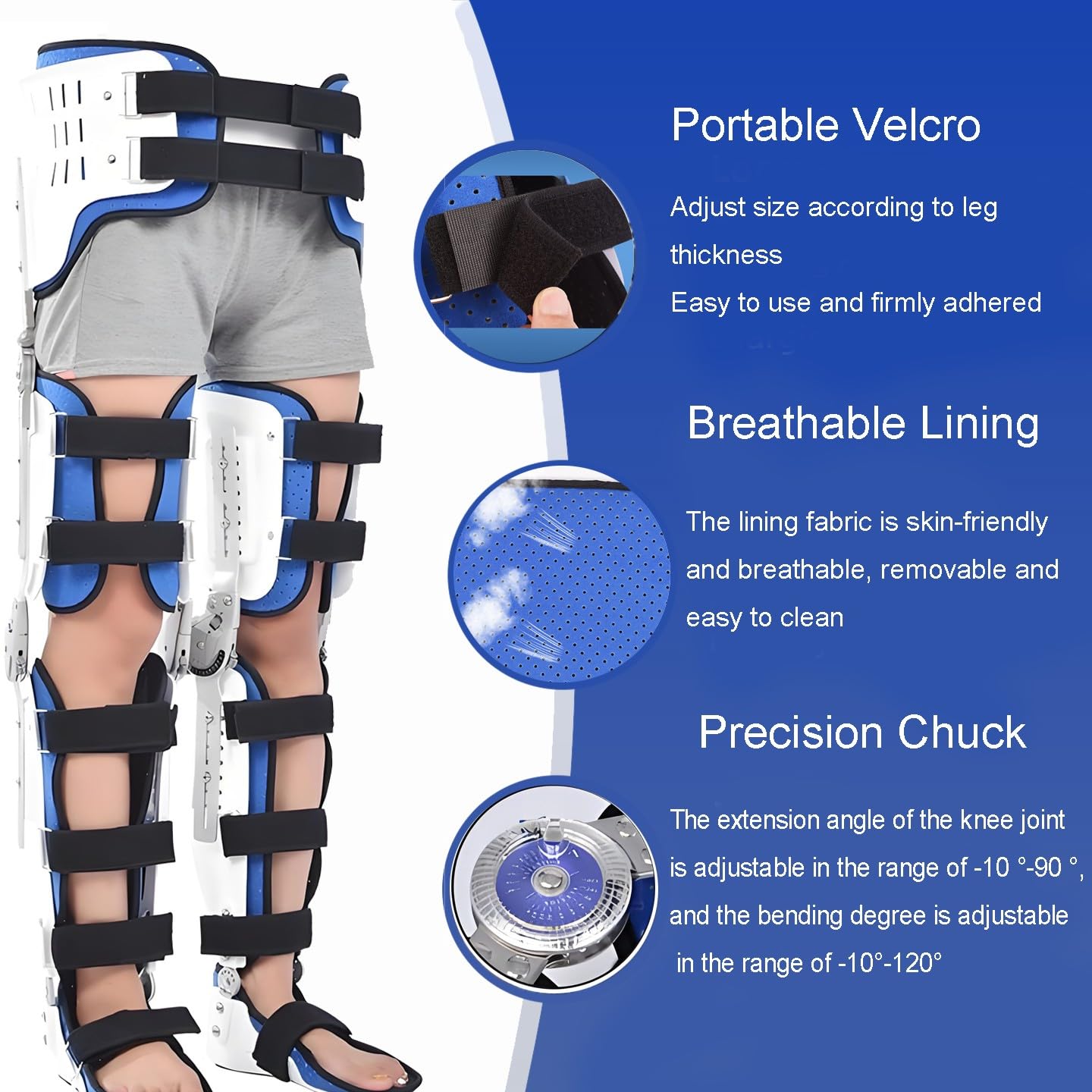 Knee Support Brace-Adjustable Knee Joint Fixed Hip Immobilizer Brace for Men Women, Hip-Knee-Ankle-Foot Orthosis with Walking Boot