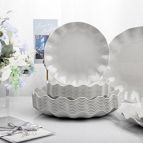 Miniatura 8 de LIYH - Juego de 24 platos de plástico gris reutilizables, juego de vajilla de plástico para picnic para niños, platos de cena irrompibles, platos de