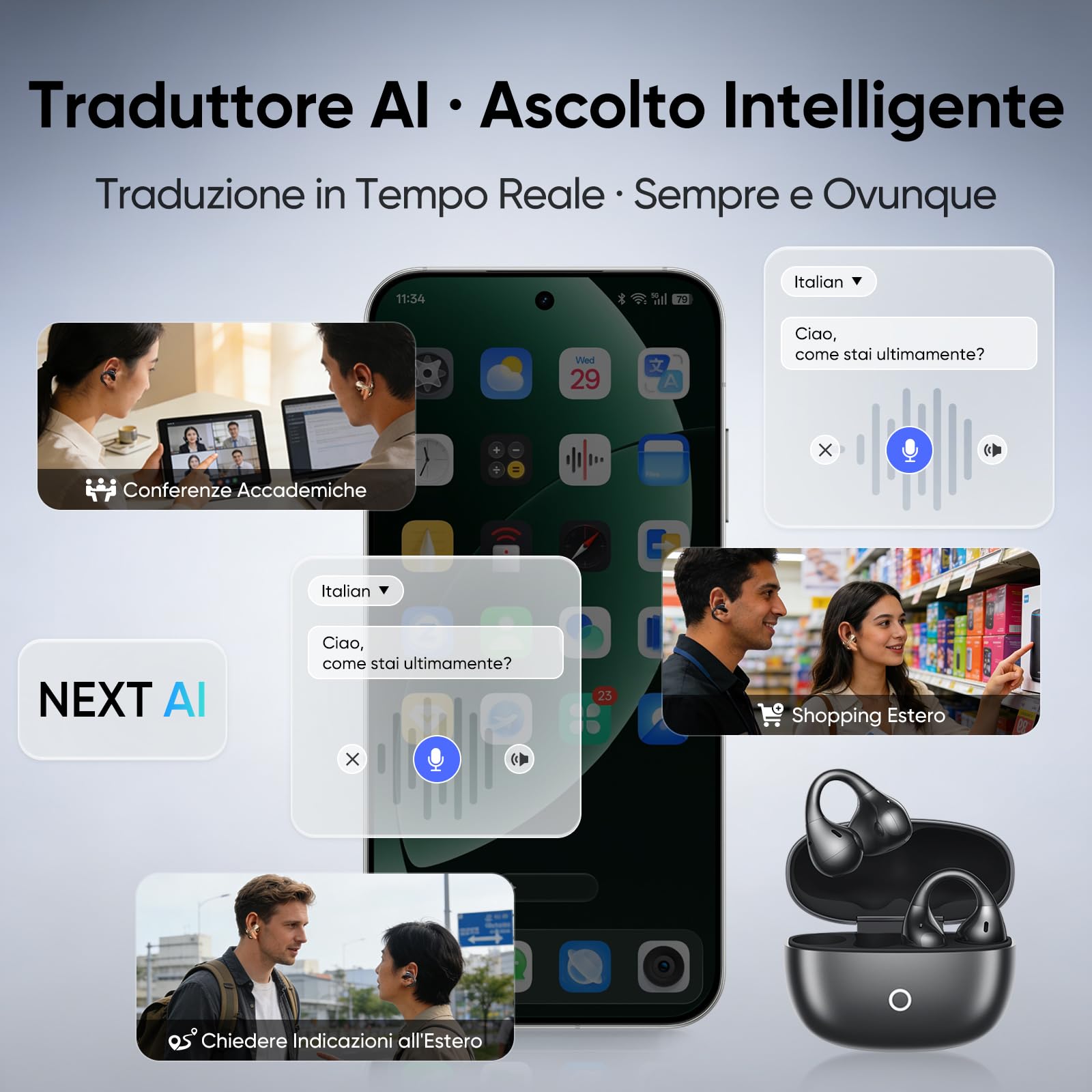 realme Buds Clip Auricolari Bluetooth Open Ear, 36H Autonomia, Chiamate con AI ENC, Traduttore AI, IP55, Bluetooth 5.4, Connessione Doppio Dispositivo, Design Titanio, per Android & iOS, Nero Titanio