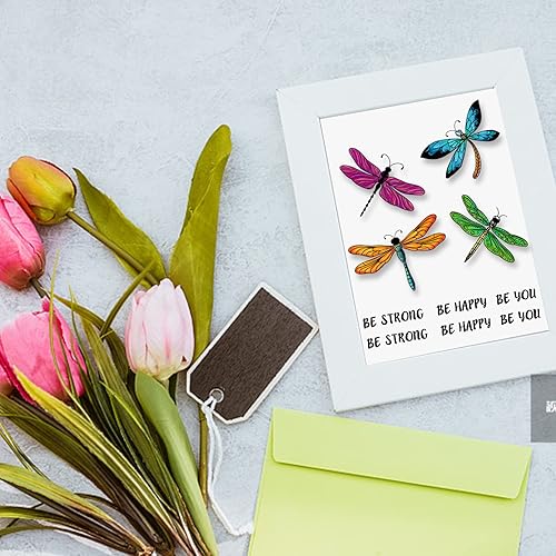 Miniatura 6 de GLOBLELAND 1 hoja de sello transparente de animales, variedad de libélula de silicona transparente, palabras alentadoras para álbumes de recortes,